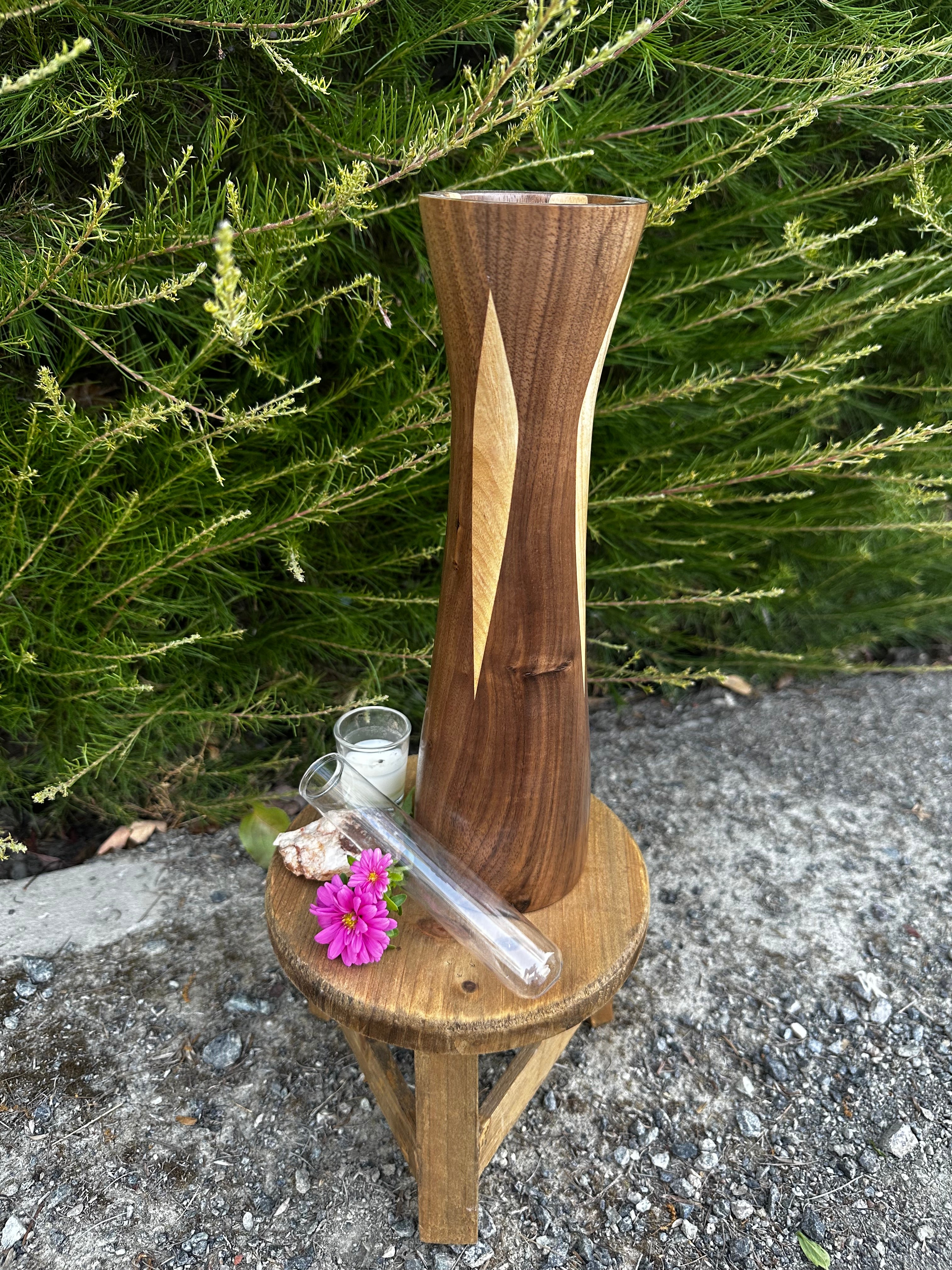 Tapered Vase in Black Walnut & Ash with a Glass Insert