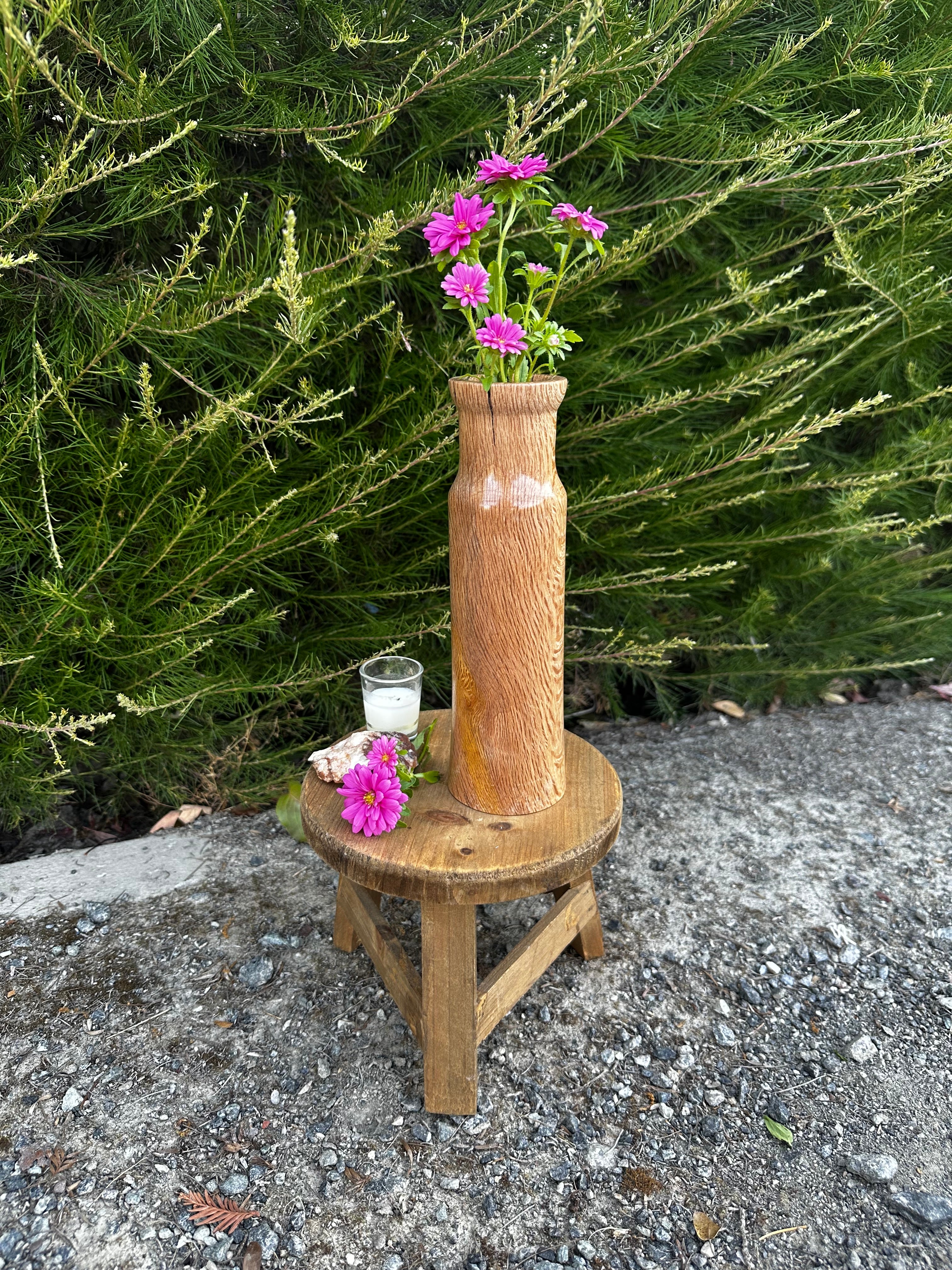Black Oak Cylinder Vase with Glass Insert