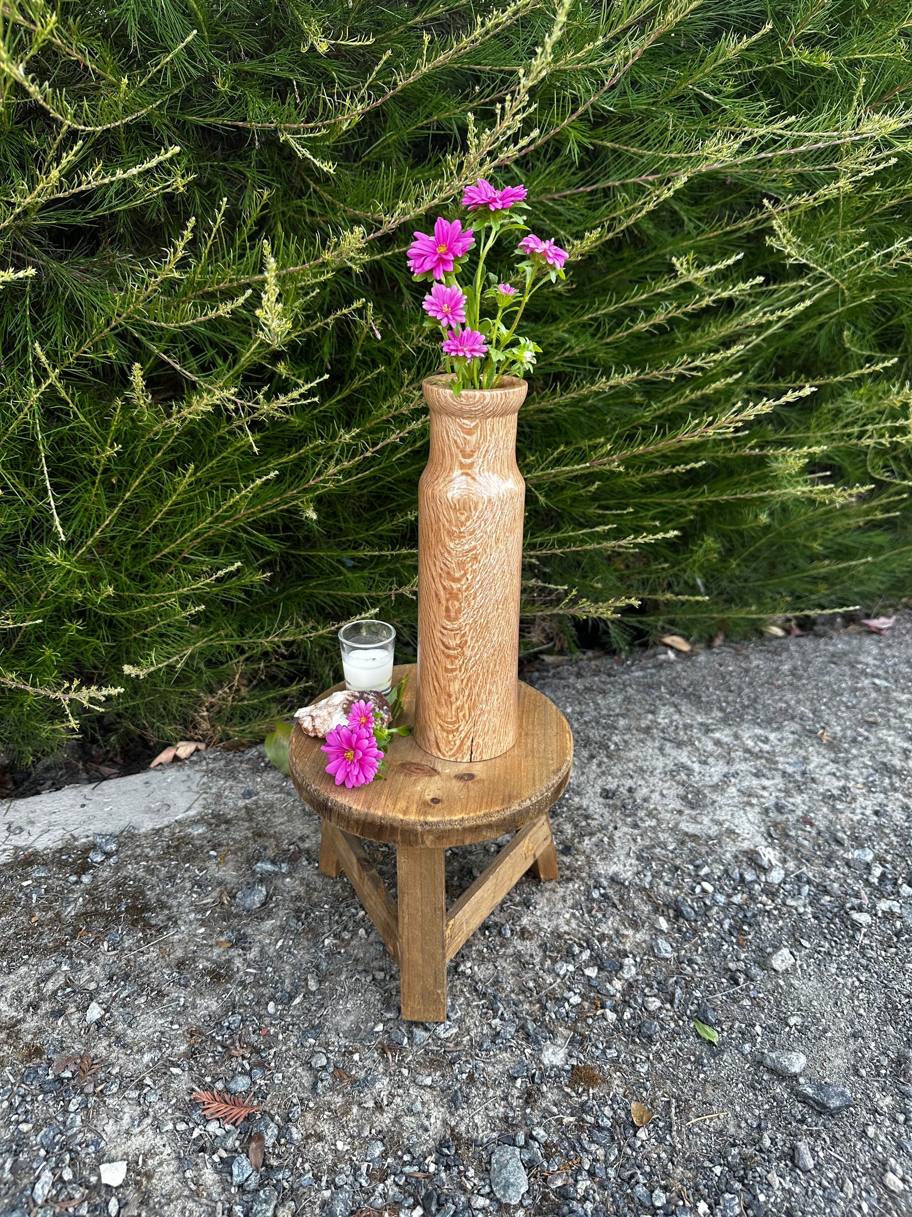 Black Oak Cylinder Vase with Glass Insert