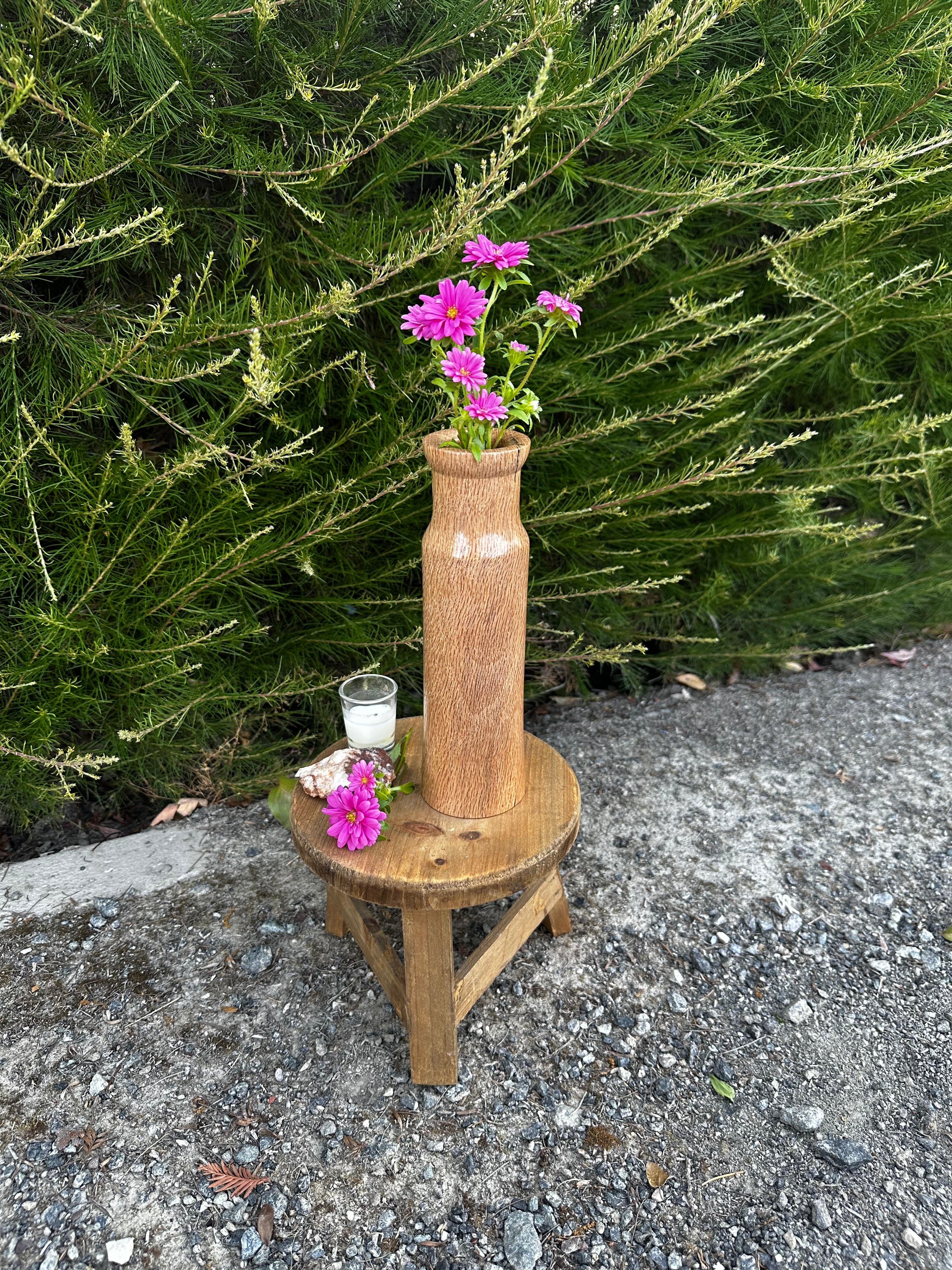 Black Oak Cylinder Vase with Glass Insert
