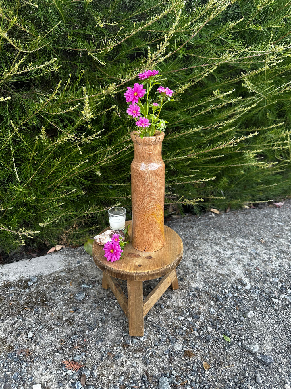Black Oak Cylinder Vase with Glass Insert