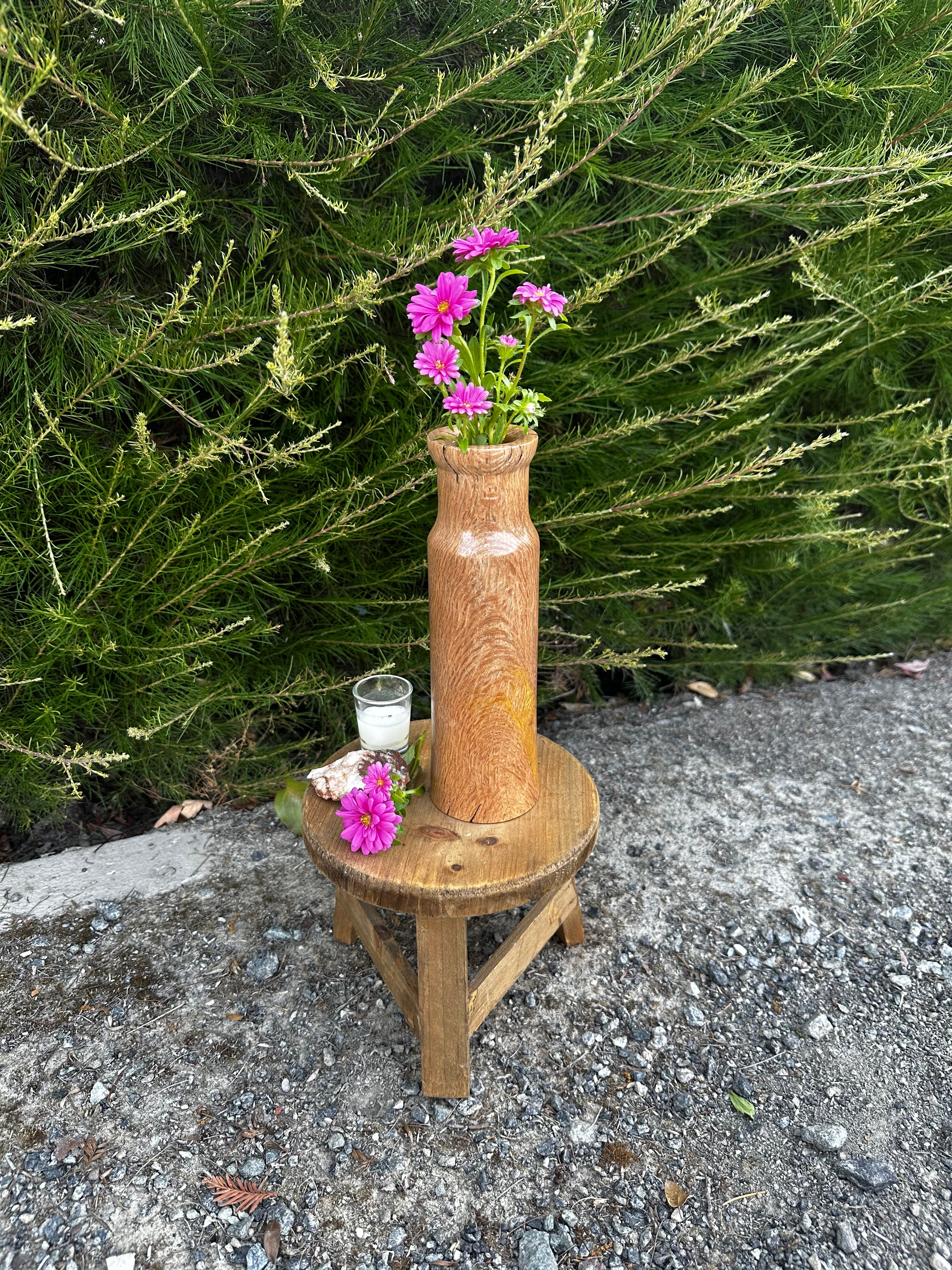 Black Oak Cylinder Vase with Glass Insert