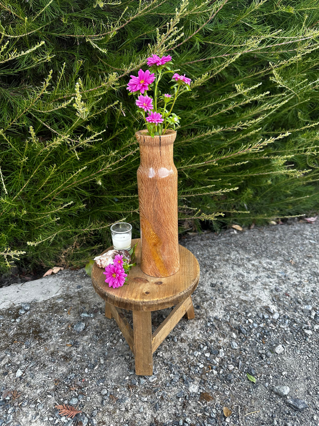 Black Oak Cylinder Vase with Glass Insert