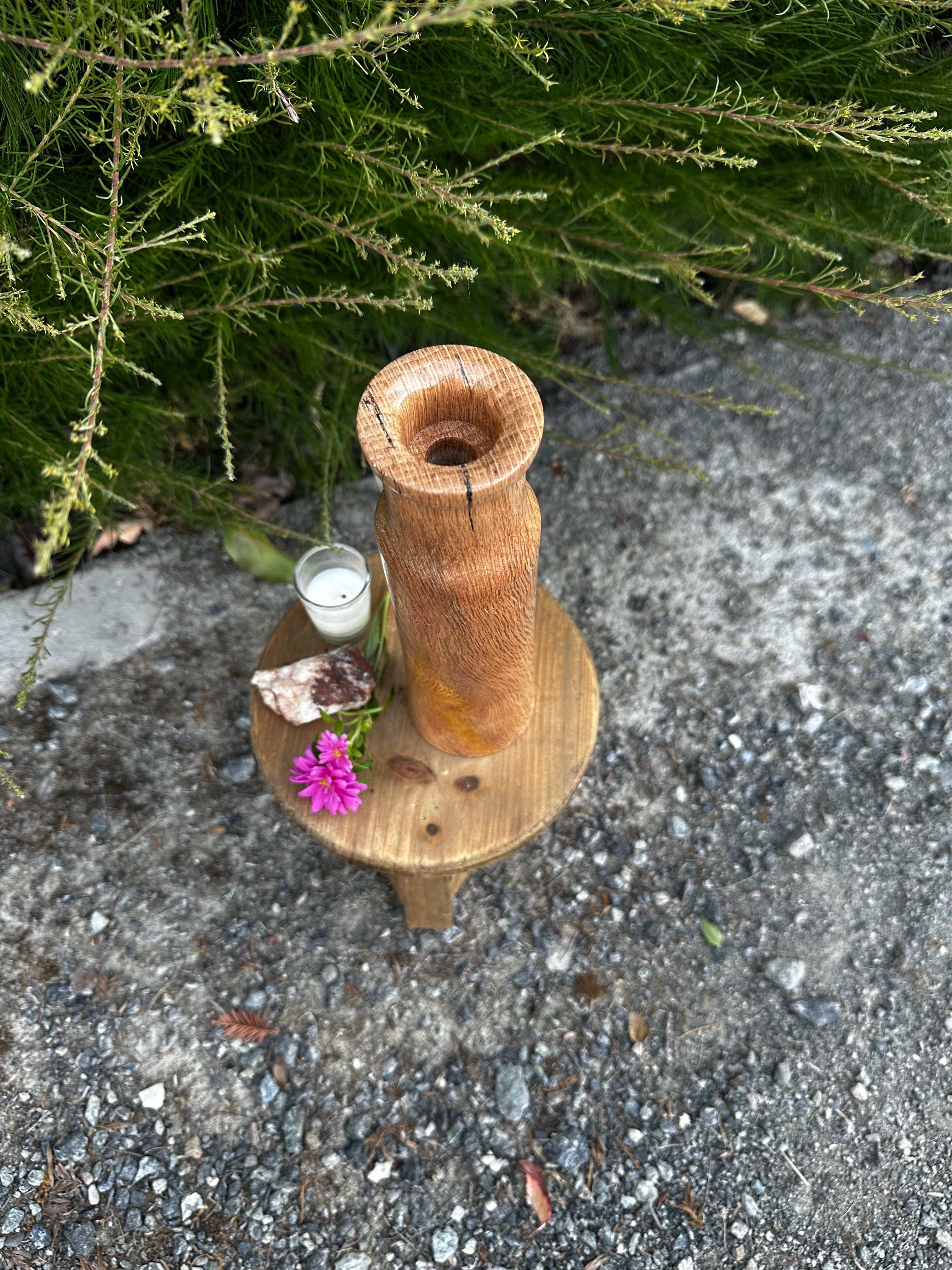 Black Oak Cylinder Vase with Glass Insert