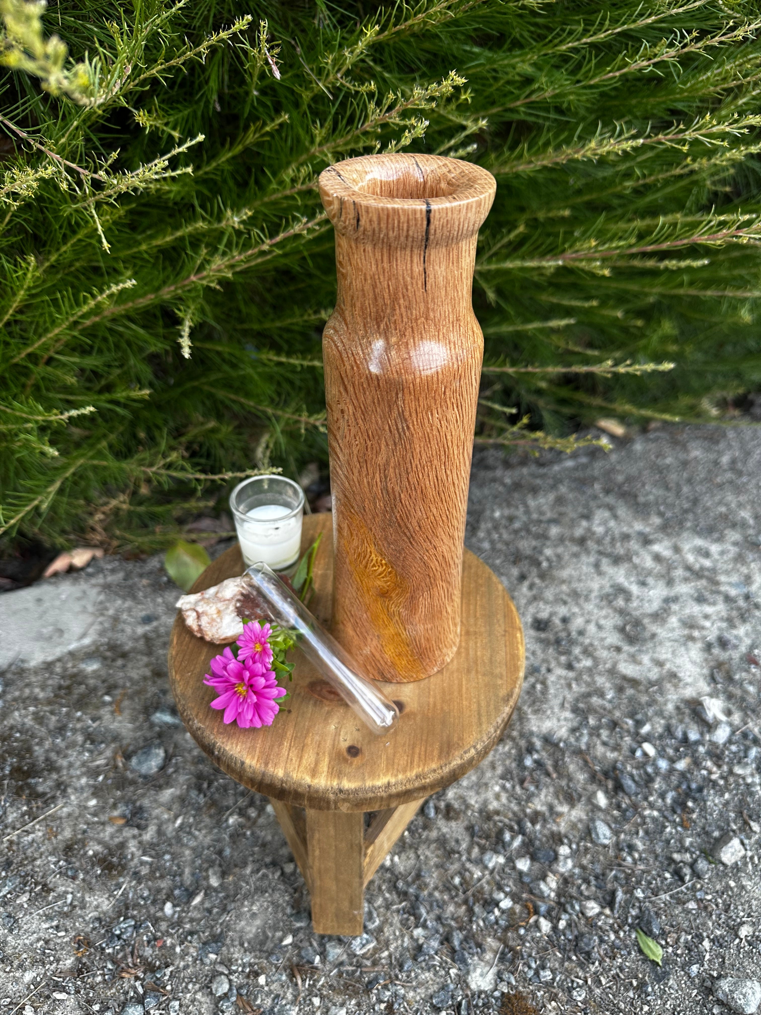 Black Oak Cylinder Vase with Glass Insert