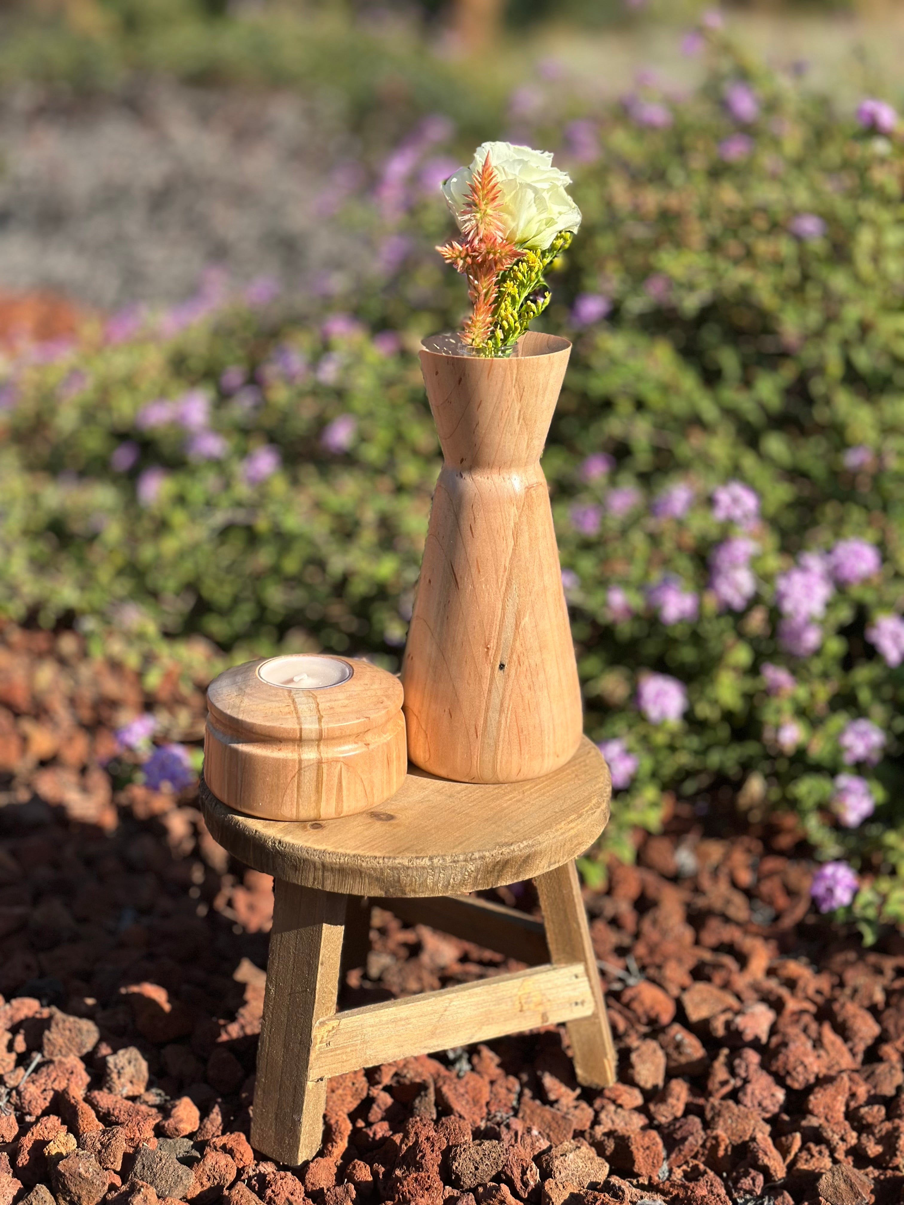 Ambrosia Maple Duo - 2-Piece Vase and Candleholder Set