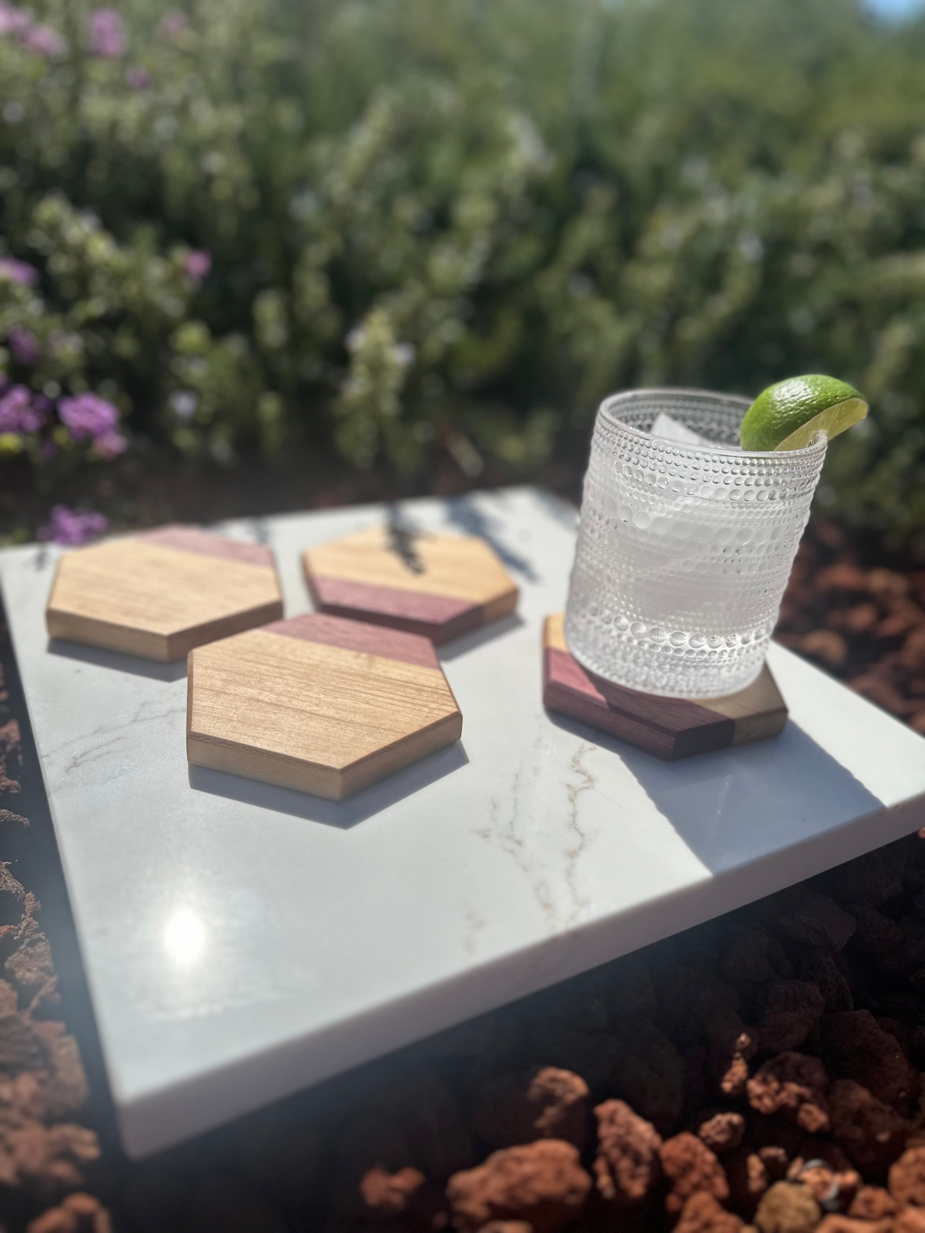 Hexagon Two-Tone Maple & Purpleheart Coasters (set of 4)