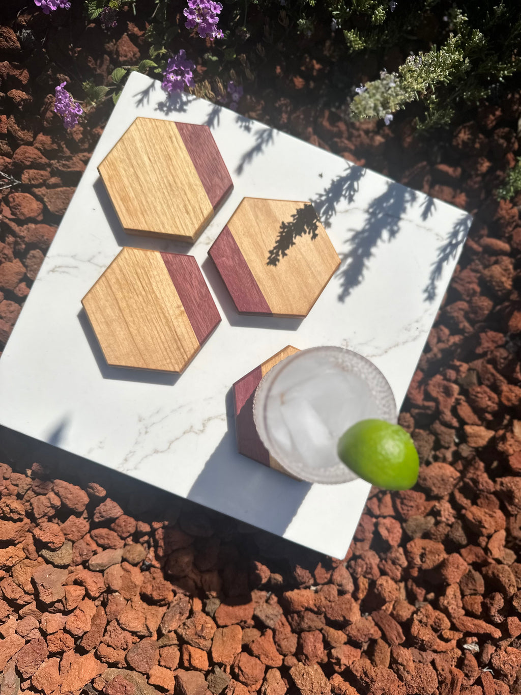 Hexagon Two-Tone Maple & Purpleheart Coasters (set of 4)