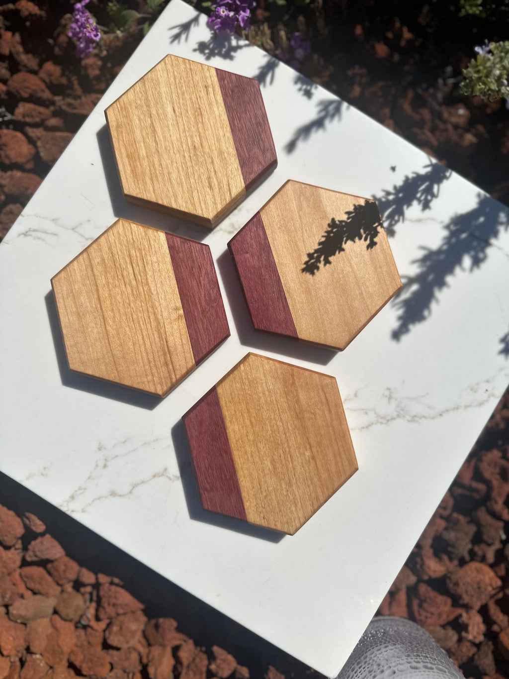 Hexagon Two-Tone Maple & Purpleheart Coasters (set of 4)