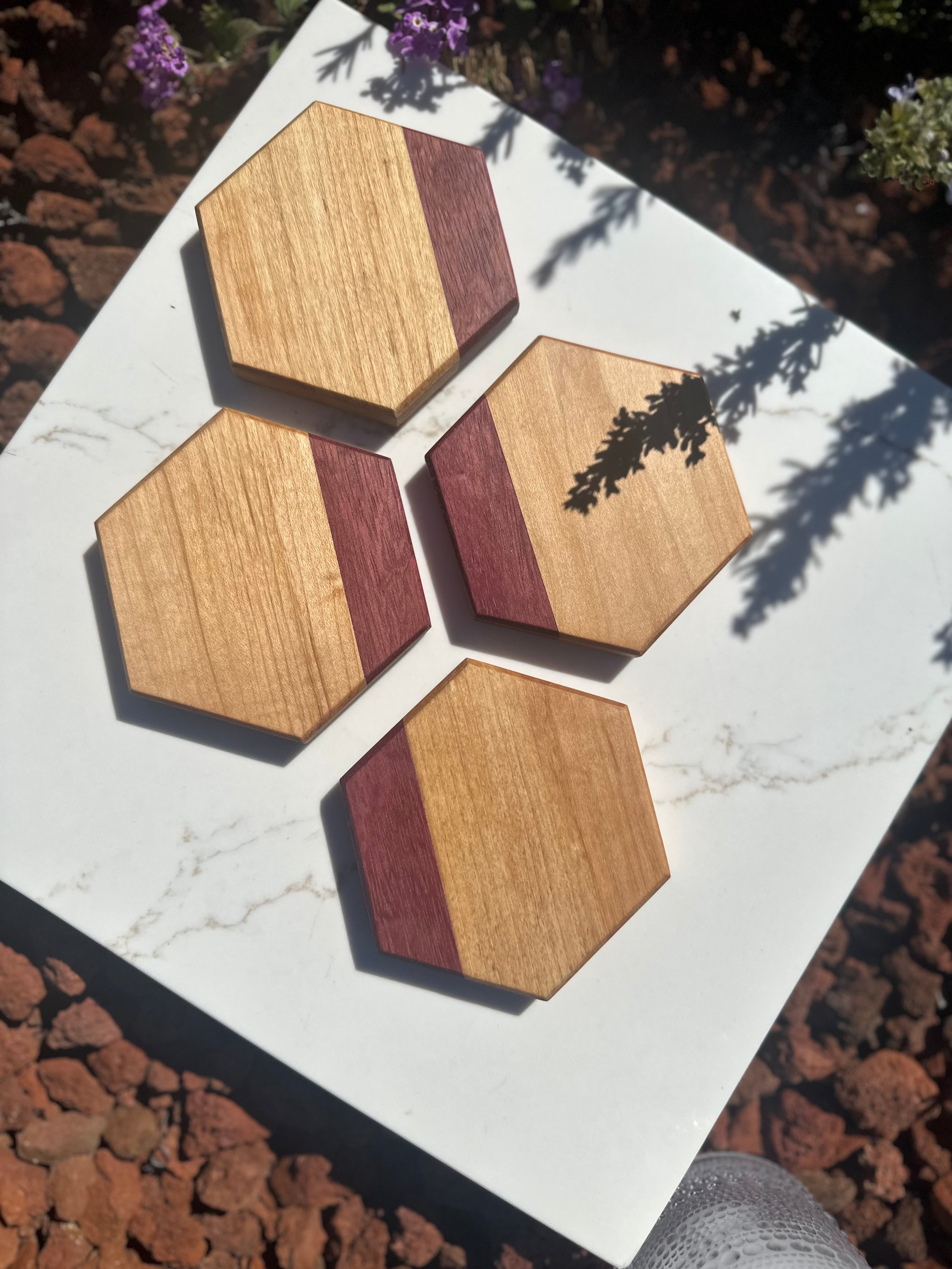 Hexagon Two-Tone Maple & Purpleheart Coasters (set of 4)