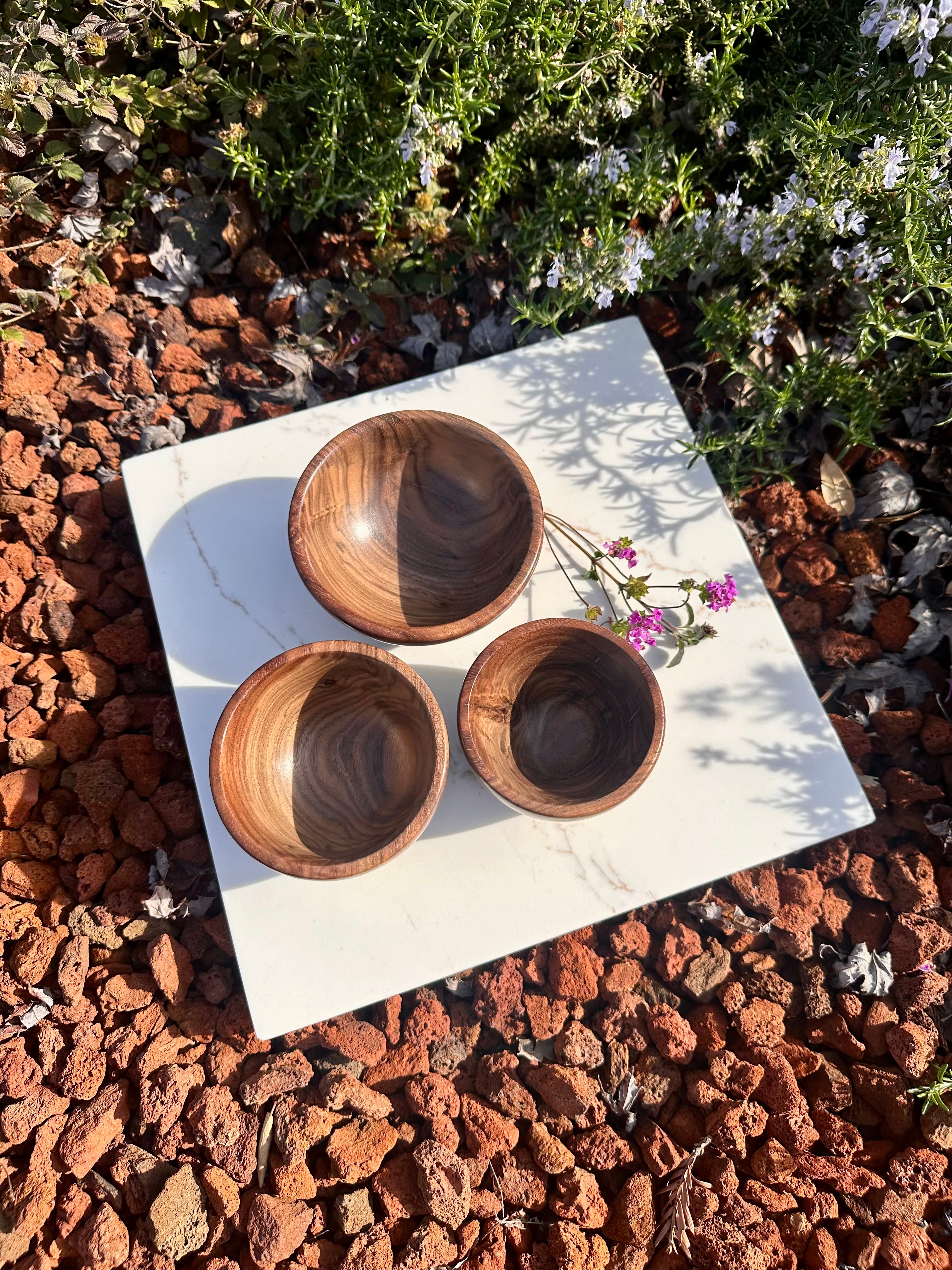 3-Piece Set Handcrafted Walnut Artisan Bowls