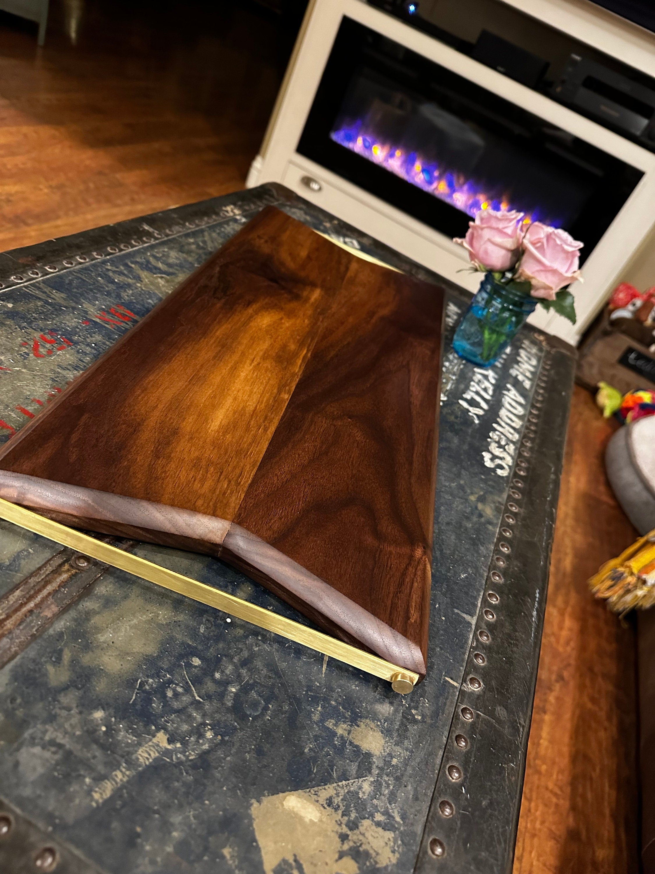 Modern, Beautiful Walnut & Brass Charcuterie Board